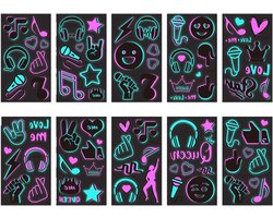 Tijdelijke tatoeages, tijdelijke muziektattoos, neontatoeages, muzieknoten, blacklight uv-tatoeages, glow in the dark A