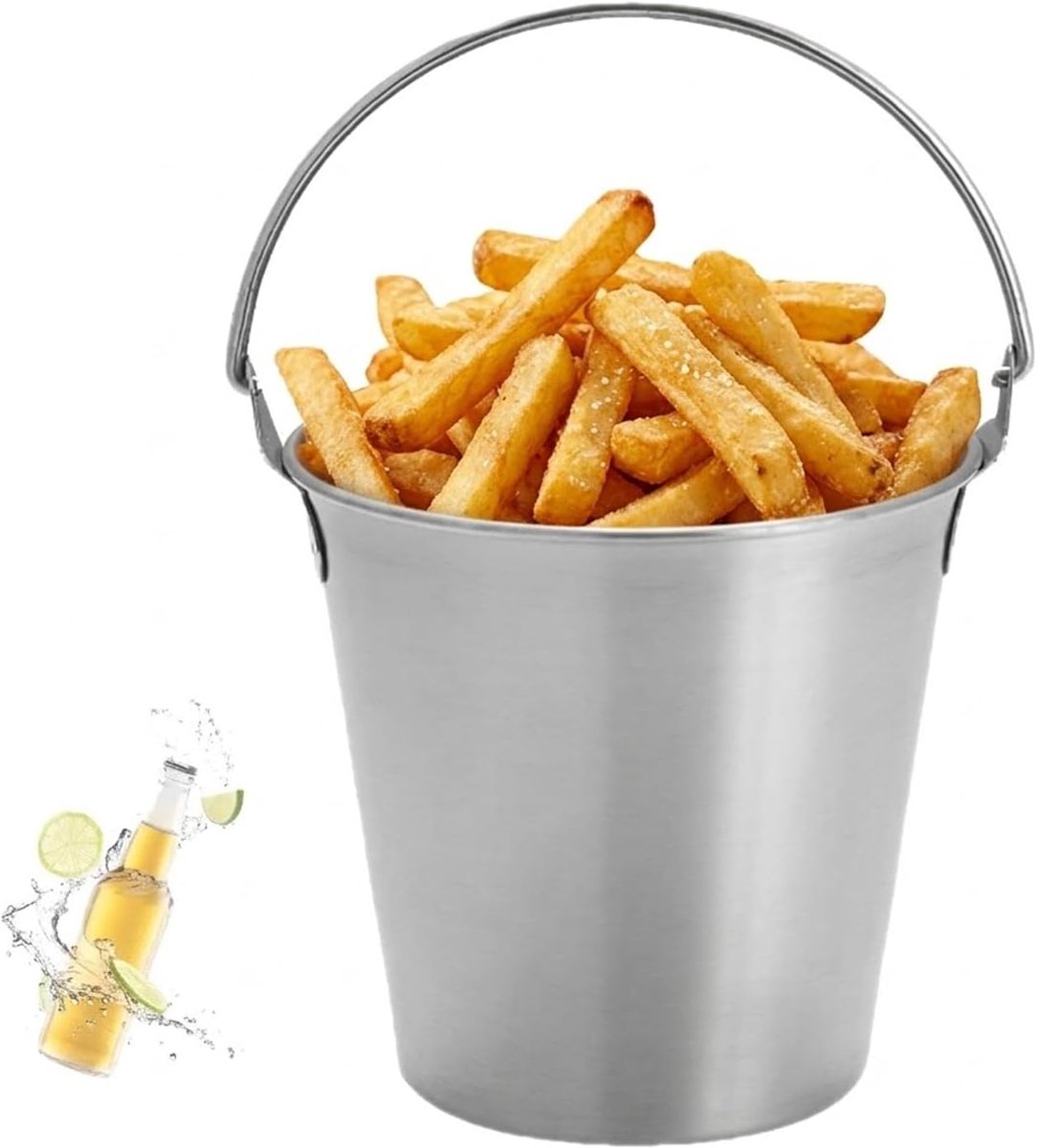 roestvrijstalen emmers kleine ijsemmer met handvat voor drank, wijn, frietjes, kippenvleugels, thuisbars, feesten, gebruik voor feesten, bar, thuis, 2L (Silver)