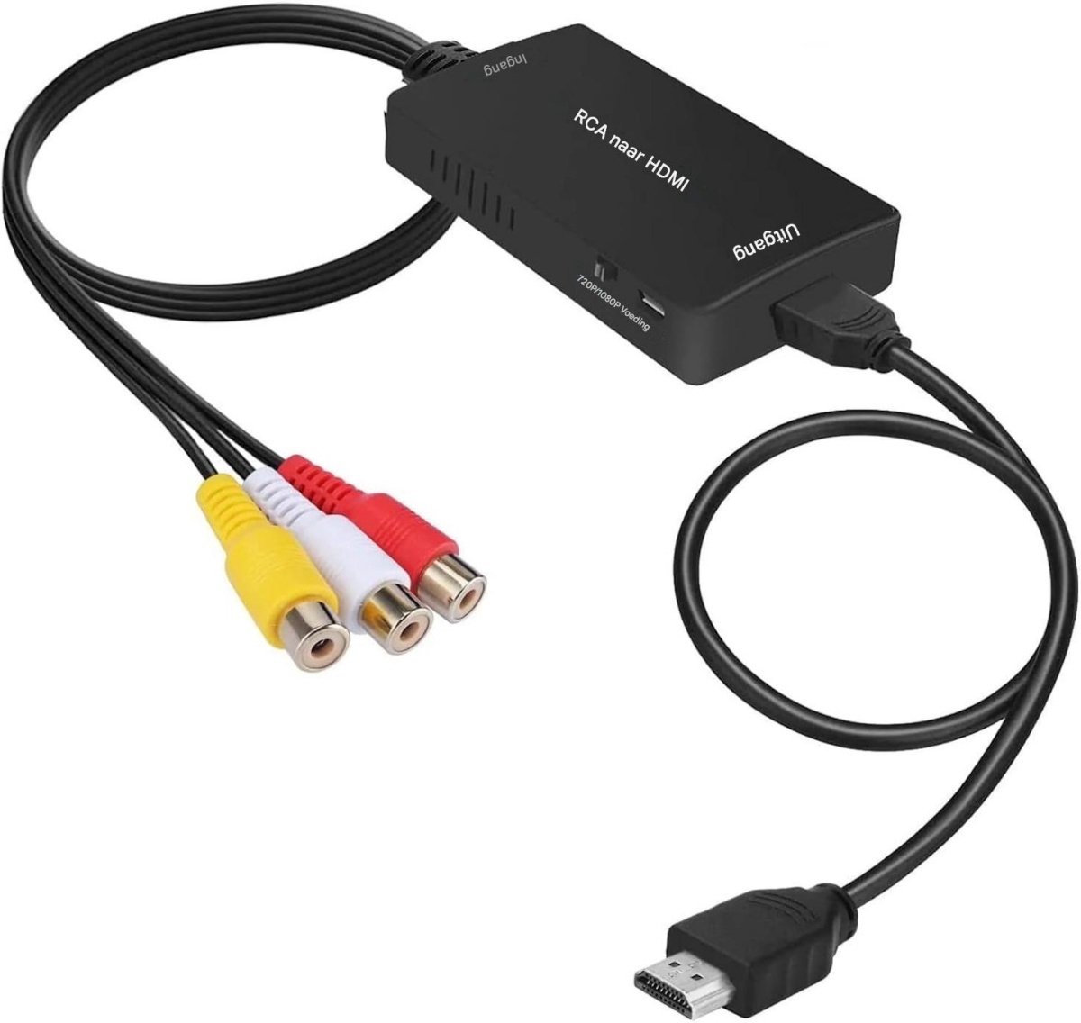 SSTRWGOOD RCA-naar-HDMI-converter - 1080p Composite CVBS AV-naar-HDMI-video- en audio-adapter - Inclusief HDMI-kabel - Geschikt voor PS2/Xbox/SNES/N64/VHS/VCR/DVD - Ondersteunt PAL/NTSC-formaten - Zwart