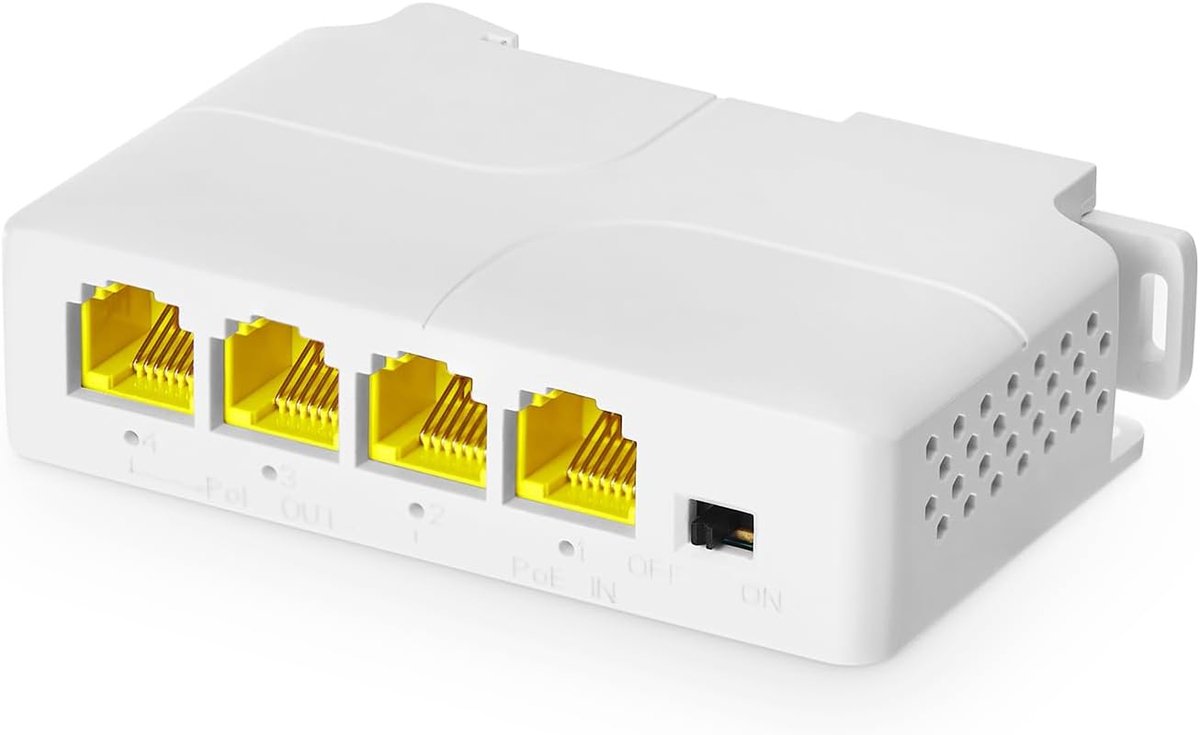 PoE doorgangsschakelaar, 1 PoE in 3 PoE Out Extender, IEEE802.3af/at PoE Aangedreven, 10/100/1000Mbps Ethernet, din-Rail en wandmontage