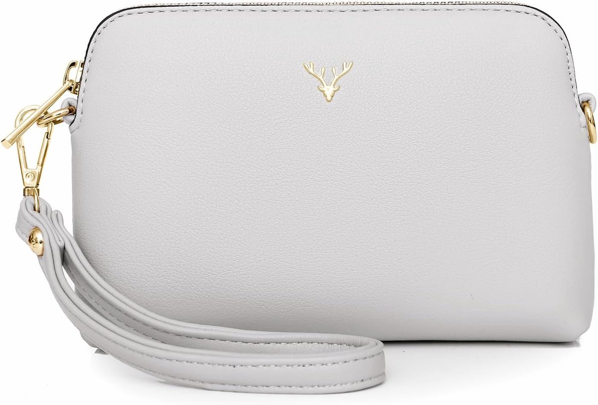 SnelShoppen - Handtas voor dames klein PU-leer schoudertas met verstelbare schouderriem ritssluiting crossbody tas hertenkopvorm grijs M ideaal voor f