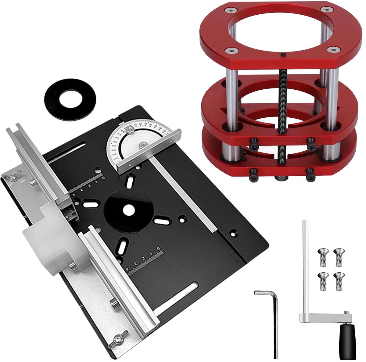 Frezenplaat voor houtfrees met voet - zwart aluminiumlegering - brede liftbereik tot 51 mm - ideaal voor werkbank - ShopVlot