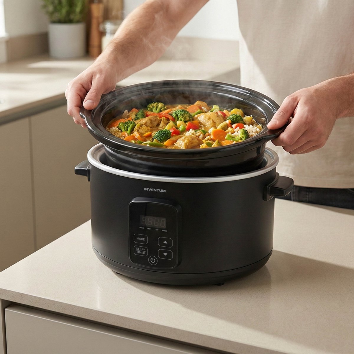 Inventum SC601B Slowcooker - 6 L - Warmhoudfunctie - Keramische Binnenpan - PFAS-vrij - Zwart – foto 6