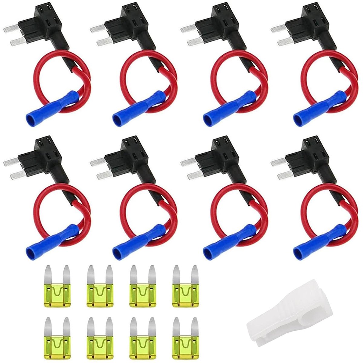 8 stuks 12 V autozekeringen stroomdief, Bolatus platte zekeringadapter ACS kleine auto steekzekering verdeler add-A-circuit platte zekeringhouder met 20 A zekering