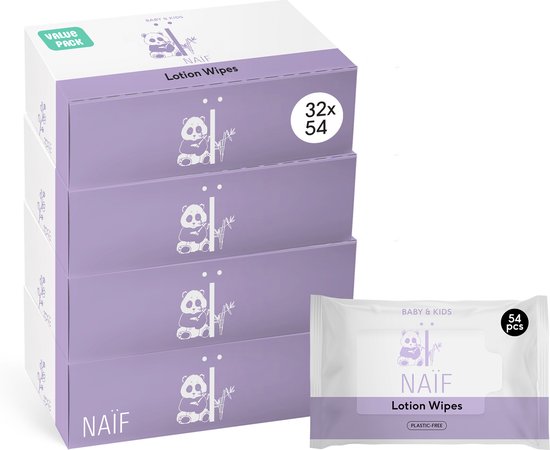 Naïf - Plasticvrije Billendoekjes Lotion - 1728 doekjes (32 stuks x 54 doekjes)