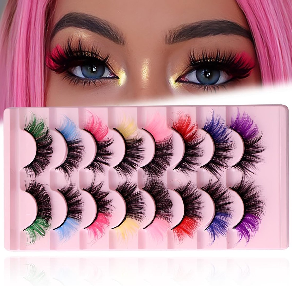Valse Wimpers, Zelfklevende Kunstwimpers, Pluizige Wispy Wimpers Met Kleur, Voor Carnaval, Make-Up, Halloween