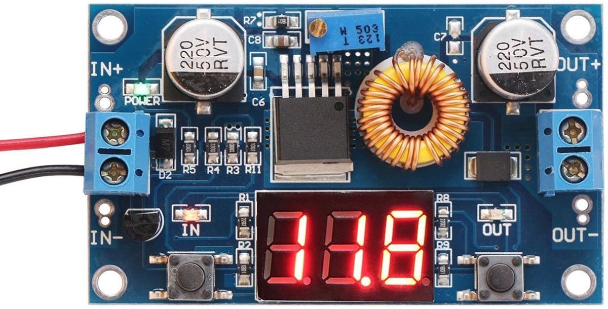 Kleine DC Buck Volt-omvormer Stap-omlaag spanningsregelaarmodulebord 4-38 V naar 1,25-36 V 5 V/12 V, draagbare, instelbare uitgangsspanningsstabilisator, transformatorschakelaar