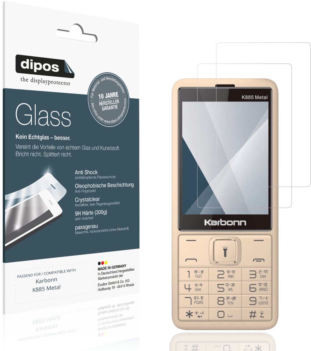 dipos – 2x Pantserfolie geschikt voor Karbonn K885 Metal | 9H Screenprotector