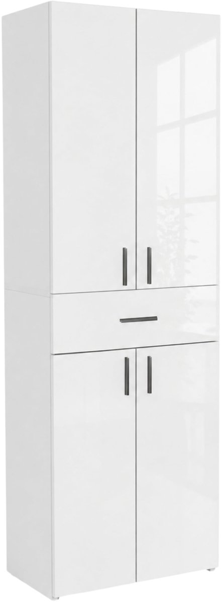 SnelShoppen - ComfortCove Badkamerkast Hoogglans Wit met Lade en 4 Deuren, Modern Opbergmeubel voor Badkamer, Keuken of Slaapkamer, Ruimtebesparend en