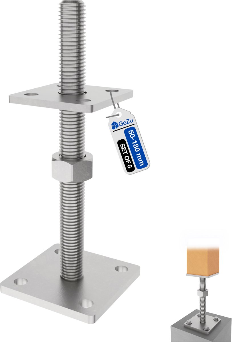 GeZu Impex Paalhouder Hoogte Verstelbare Zinkvlok Set van 8 70 x 70 mm paaldragers paalsteun paalvoet