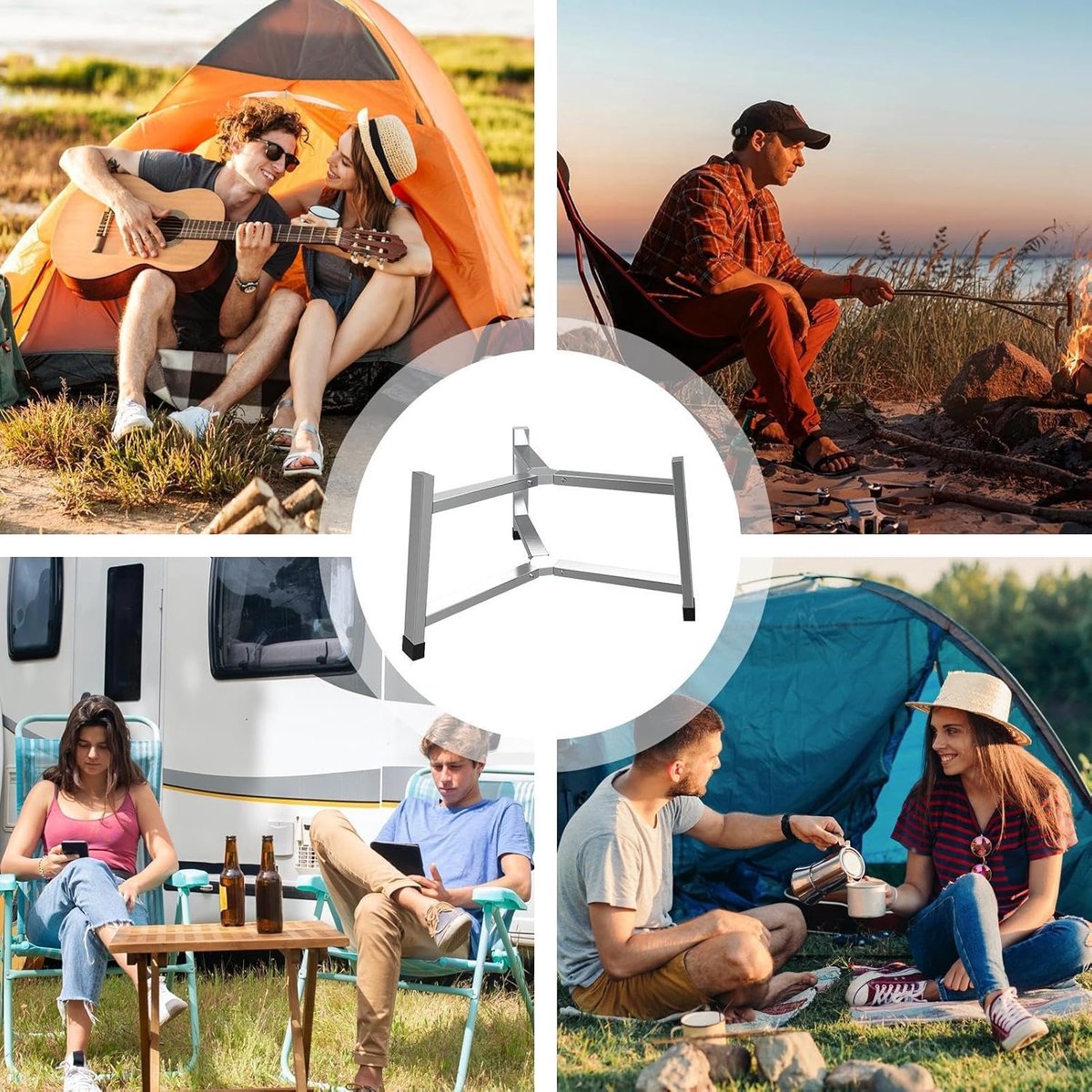 Camping Vuurplaats Standaard - Buitenhaard Kookrek - Kampvuur Koken - Robuust Roestvrij Staal - 195 inch - Zilver