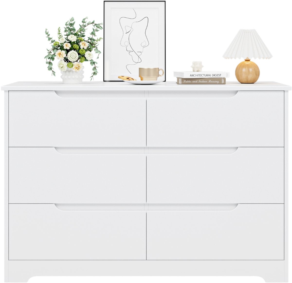 Dressoir met 6 Laden – Voor Slaapkamer, Woonkamer of Eetkamer – Moderne Opbergkast – Hout Wit