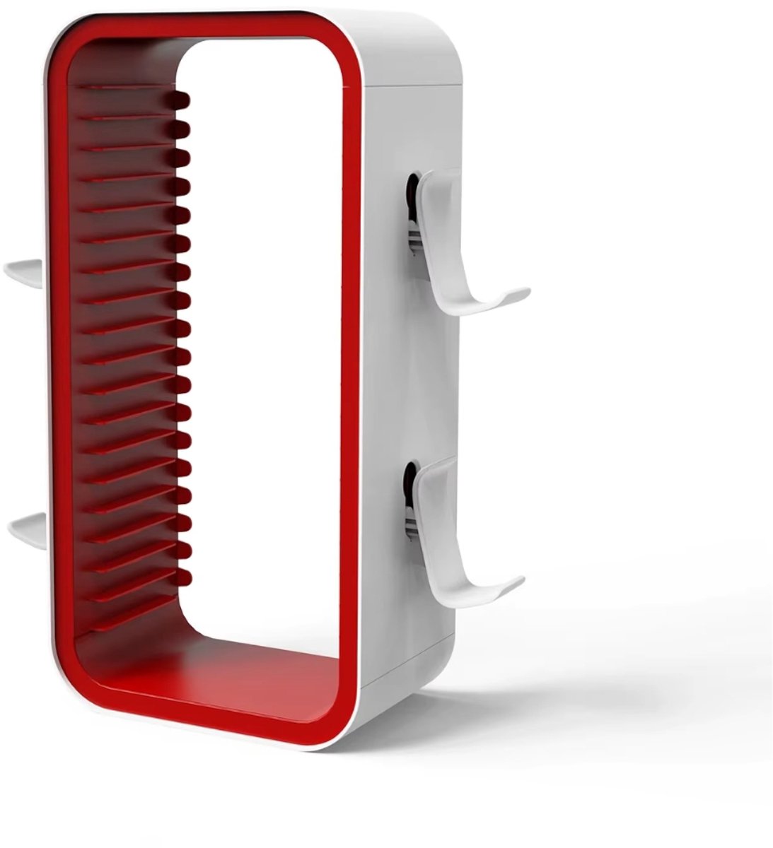 Game Opbergtoren voor 18 Games + 4 Controllerhouders – Wit/Rood – Geschikt voor Nintendo Switch-, PlayStation-, Xbox- en PC-games
