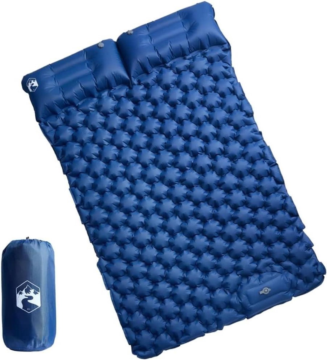 Kampeermatras 2 personen - Luchtbed met kussen - Comfortabel slapen - Zelfopblazend met voetpomp - Compact opvouwbaar - Donkerblauw