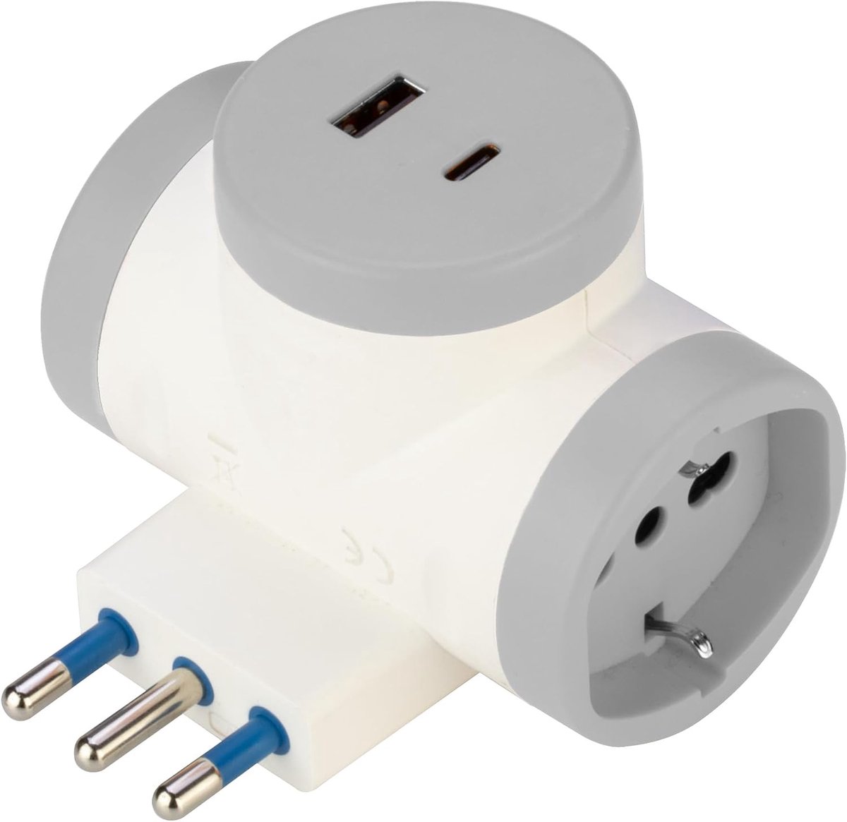 POOL - PP2384 dubbele stekkeradapter met 2 USB-aansluitingen - meervoudige stekkeradapter - 2 stopcontacten pluristandaard 10 A/16 A + Schuko stopcontact P40-2 USB-stopcontacten A+C