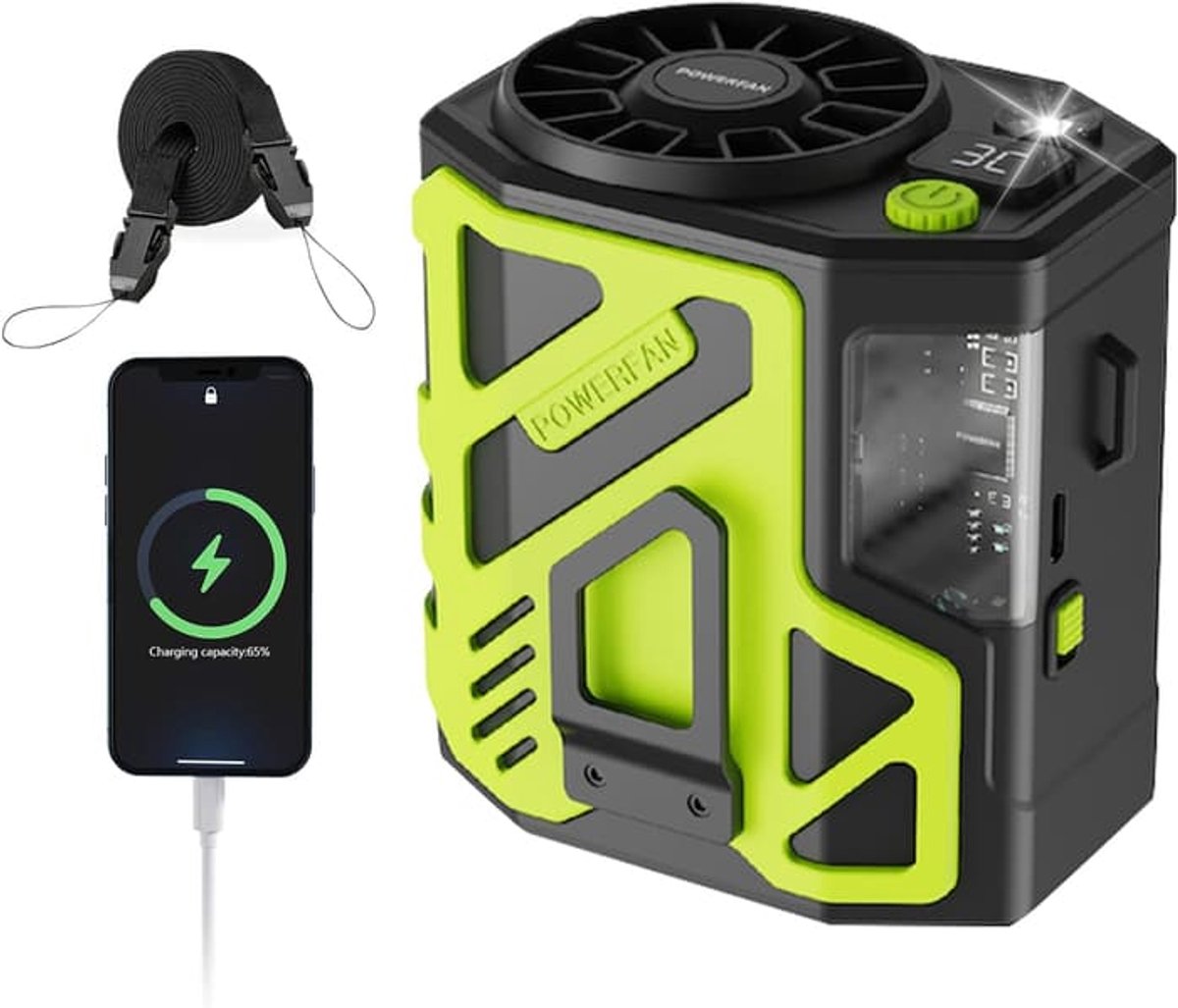 Heupventilator, voor persoonlijk gebruik, 6000 mAh, 3 snelheden, ventilator voor aan de borstband, clip-on, koeling, airconditioning, lichaamskoeling, blazer, apparaat voor koude lucht.