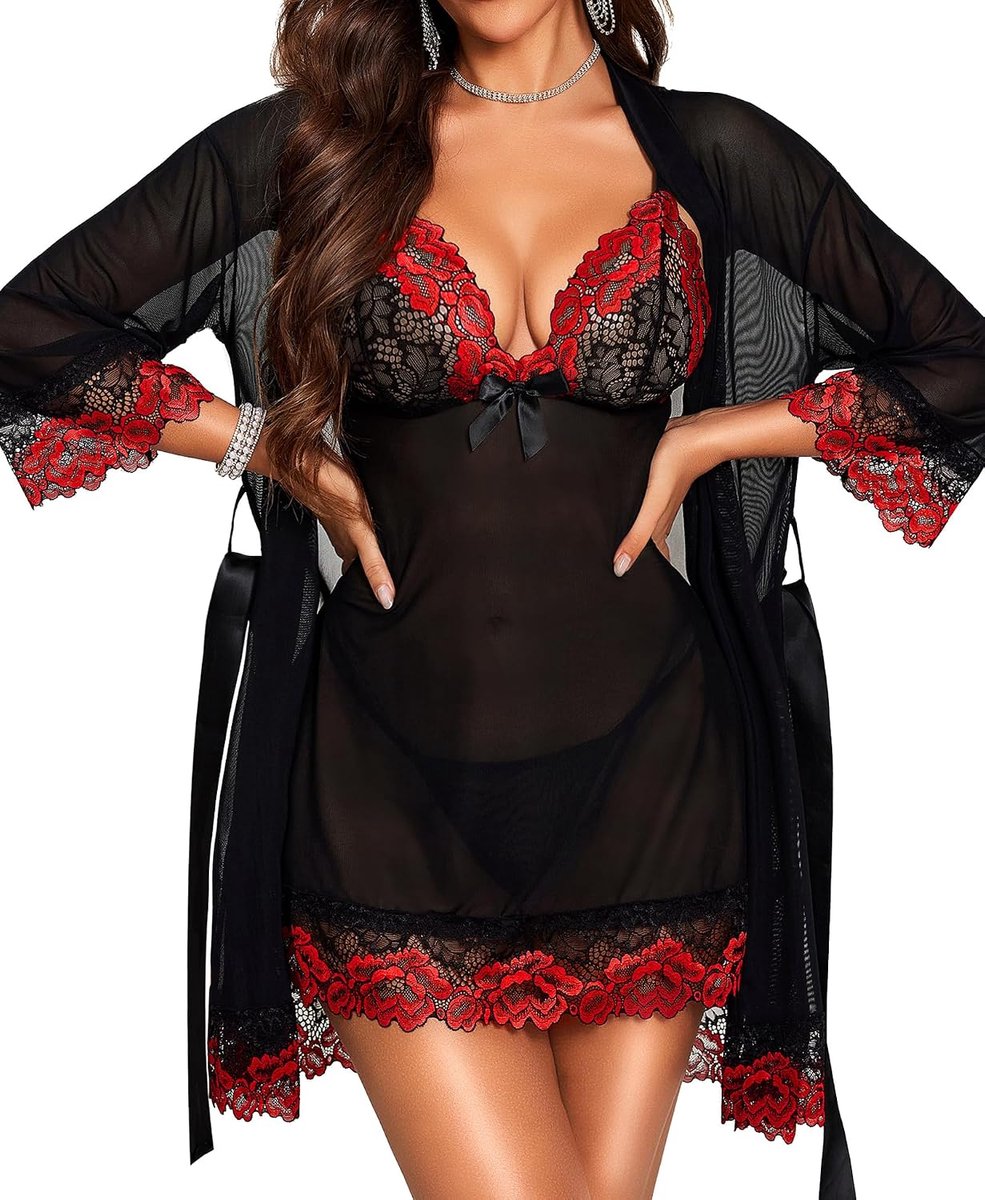 Sexy babydoll voor dames, nachthemd, lingerie, babydoll, met G-string, lingerieset, kant, dames, 3-delig