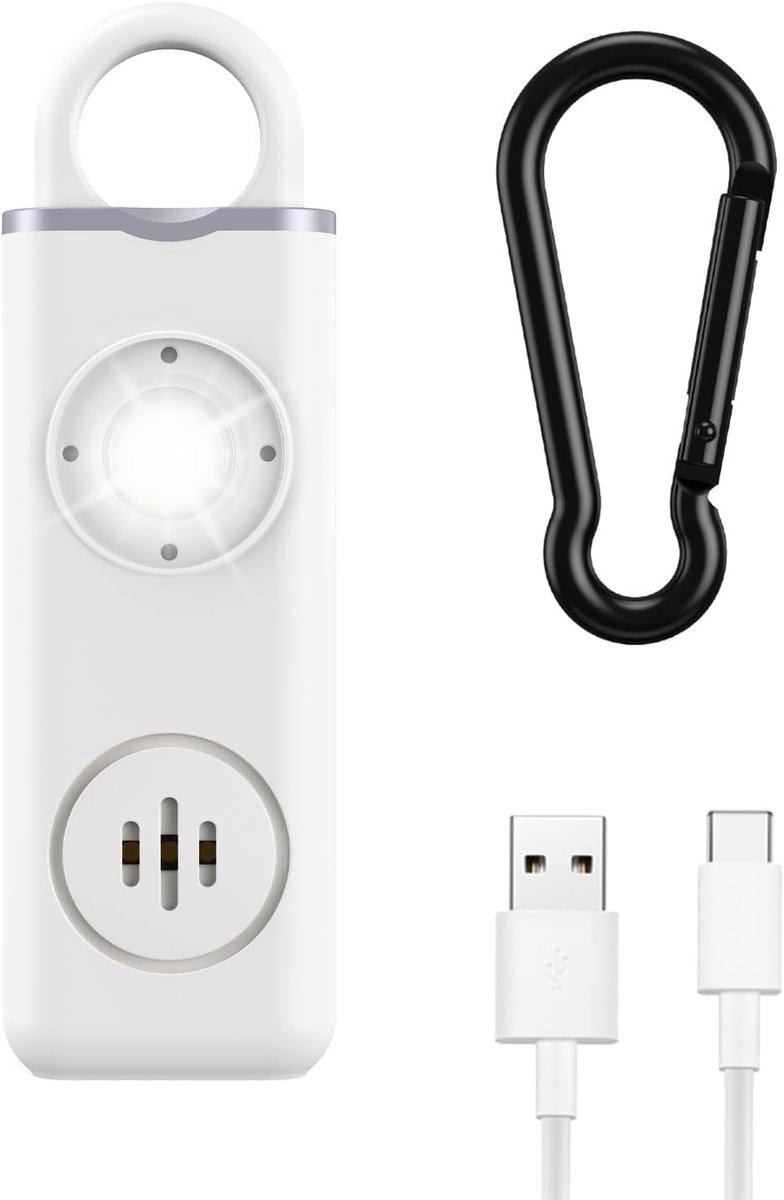 oplaadbaar, 130 dB, persoonlijk alarm met led-flitslicht, zelfverdedigingssirene, veiligheidssleutelhanger, noodalarm voor vrouwen/kinderen/senioren