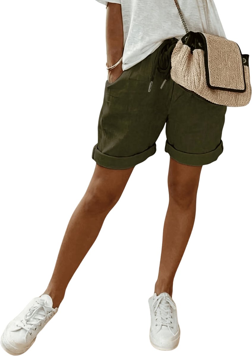 Currero Korte Broek Dames Spijkerbroek Met Zakken Strandbroek Bermuda Volwassenen Meisjes Shorts Militair Groen