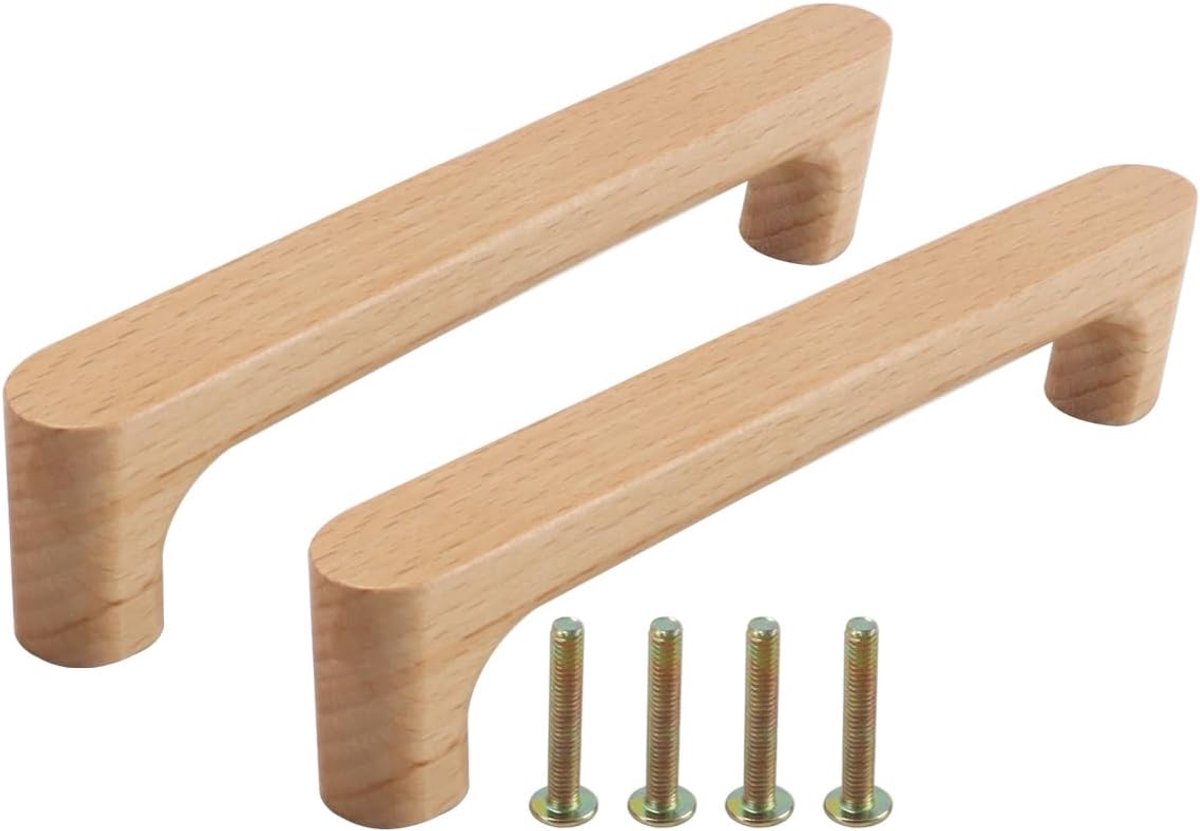 2 stuks houten schuifladen trekken handgrepen beukenhout lade knoppen trekken handgrepen voor keuken kasten commode meubels 128 mm gatafstand