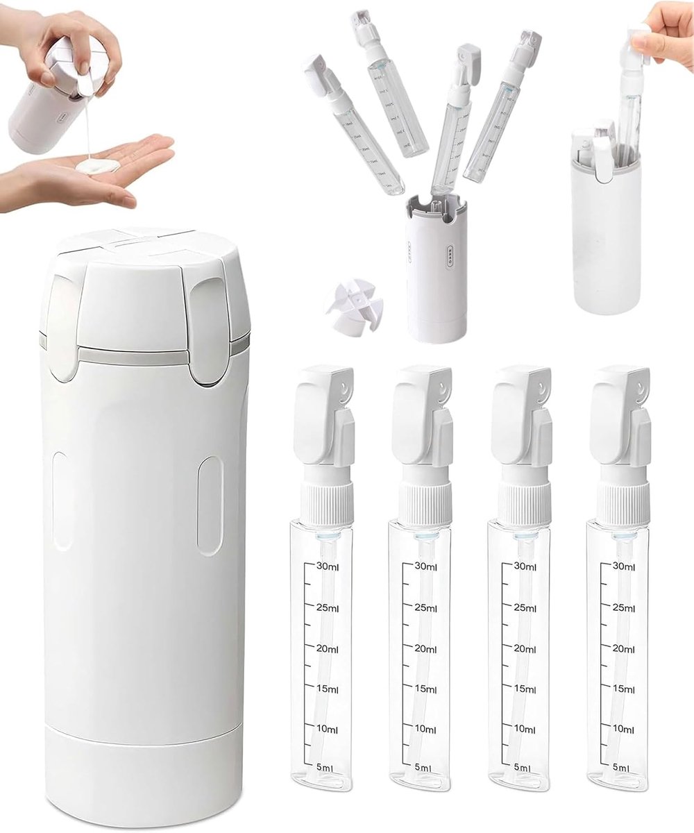 4 in 1 Plastic Travel Dispenser Flessen met Label,Navulbare reisflessen om te vullen,Dragbare reis gadgets vliegtuig spender voor shampoo crème lichaamsverzorging