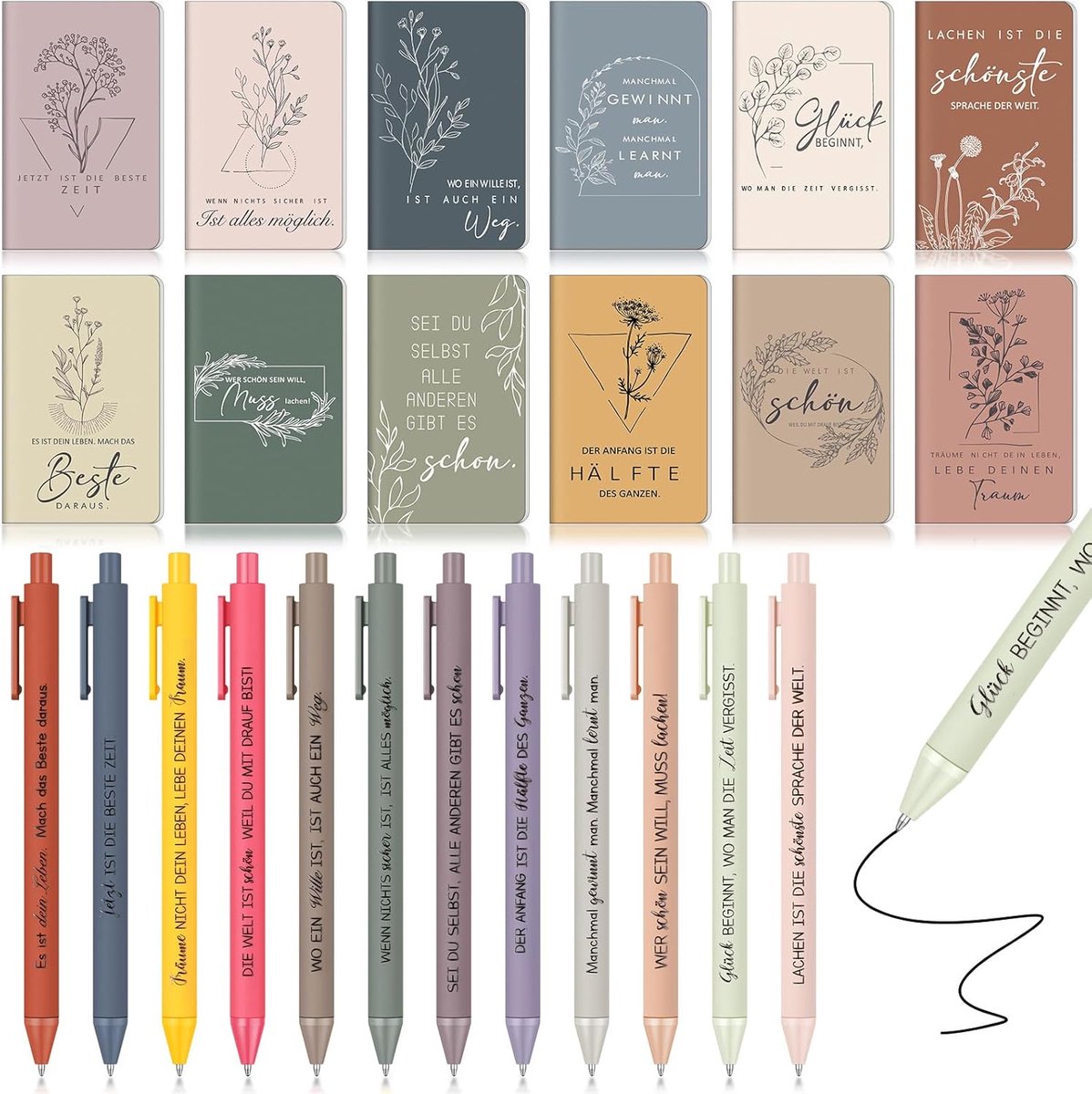 24 sets, 48 stuks, bedankje, teamgeschenken, kleine cadeaus voor collega's, leraren, kleurrijke notitieboeken, motiverende balpen voor afscheid, medewerkers, verandering van baan en Kerstmis