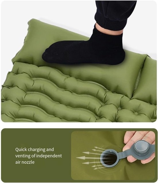 Kampeer Matras - Slaapmat Kamperen - Buiten Slapen - Body Mapping Technologie - 200 x 140 x 6 cm - Groen — afbeelding 5