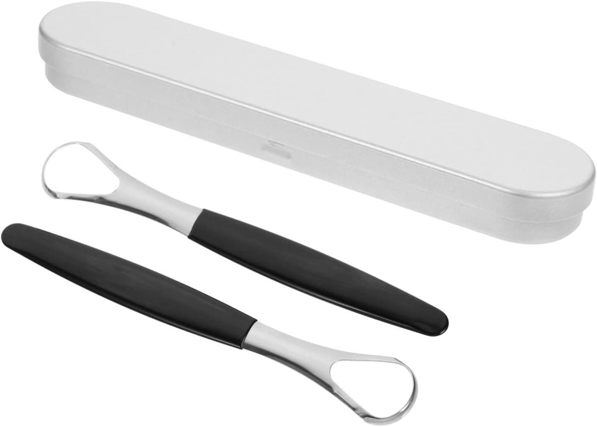 Tongschraper Set - Metaal Reiniger - Mondhygiëne Verbeteren - Draagbaar Ontwerp - 18 cm - Zilverkleurig