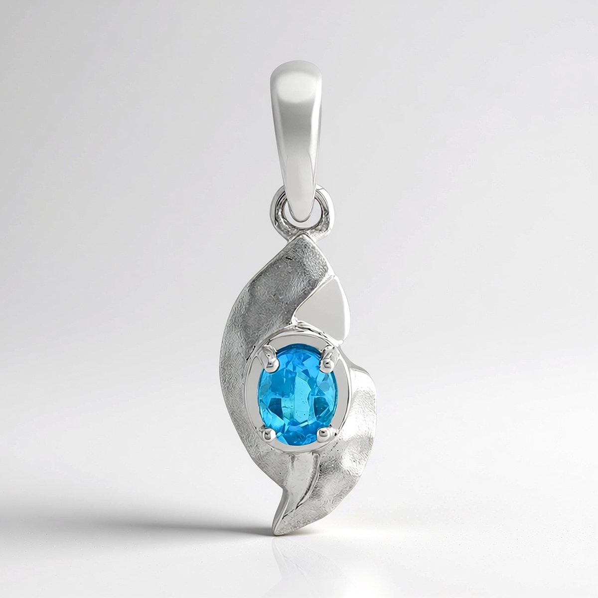 Cavill - Dameshanger Zilver 925 Sterling met Palladium - Neonblauwe Goias Apatiet 0,128 ct - Ovaal Geslepen Edelsteen - Modern & Elegant