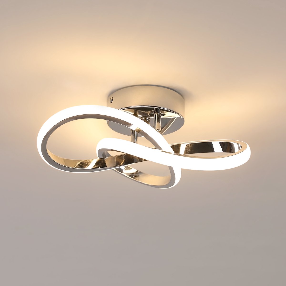 Riserva Vormvrije LED Plafondlamp Chroom Modern Eenvoudig 30W 3375lm 3000K Warm Licht 220V voor Woonkamer Slaapkamer