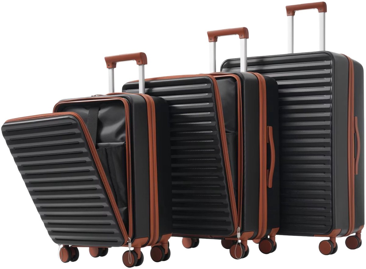 Kofferset 51 61 71 cm Zwart – Reiskoffer Set met Hardshell ABS, 360° Wielen en Slot