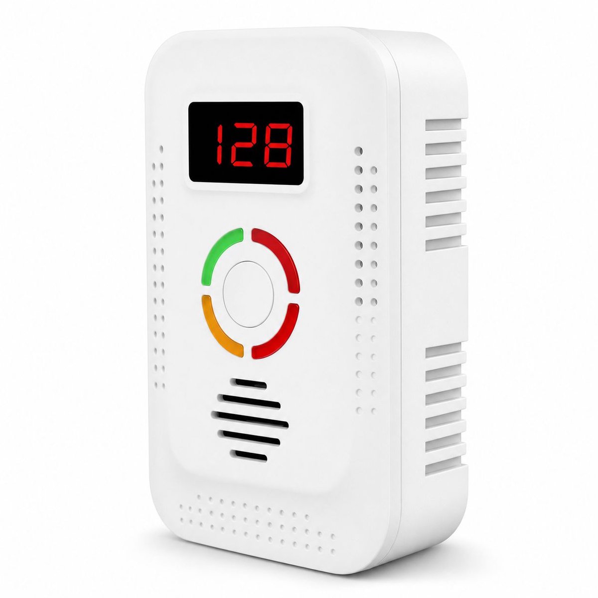 2-in-1 gasdetector en koolmonoxidemelder met digitaal display, detecteert CO, methaan, propaan en LPG. Geschikt voor thuis, garage, camper en keuken, met alarmfunctie en eenvoudige installatie.