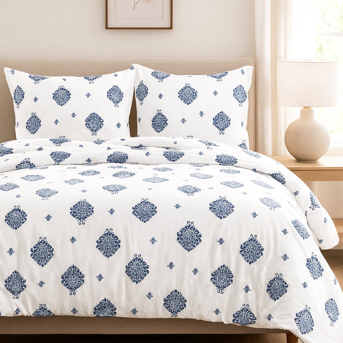 Darymex JERSEYLOVE - Dekbedovertrek set - 100% Katoen-Jersey - Met Ritssluiting - 220x200 cm - Blauw Ornament