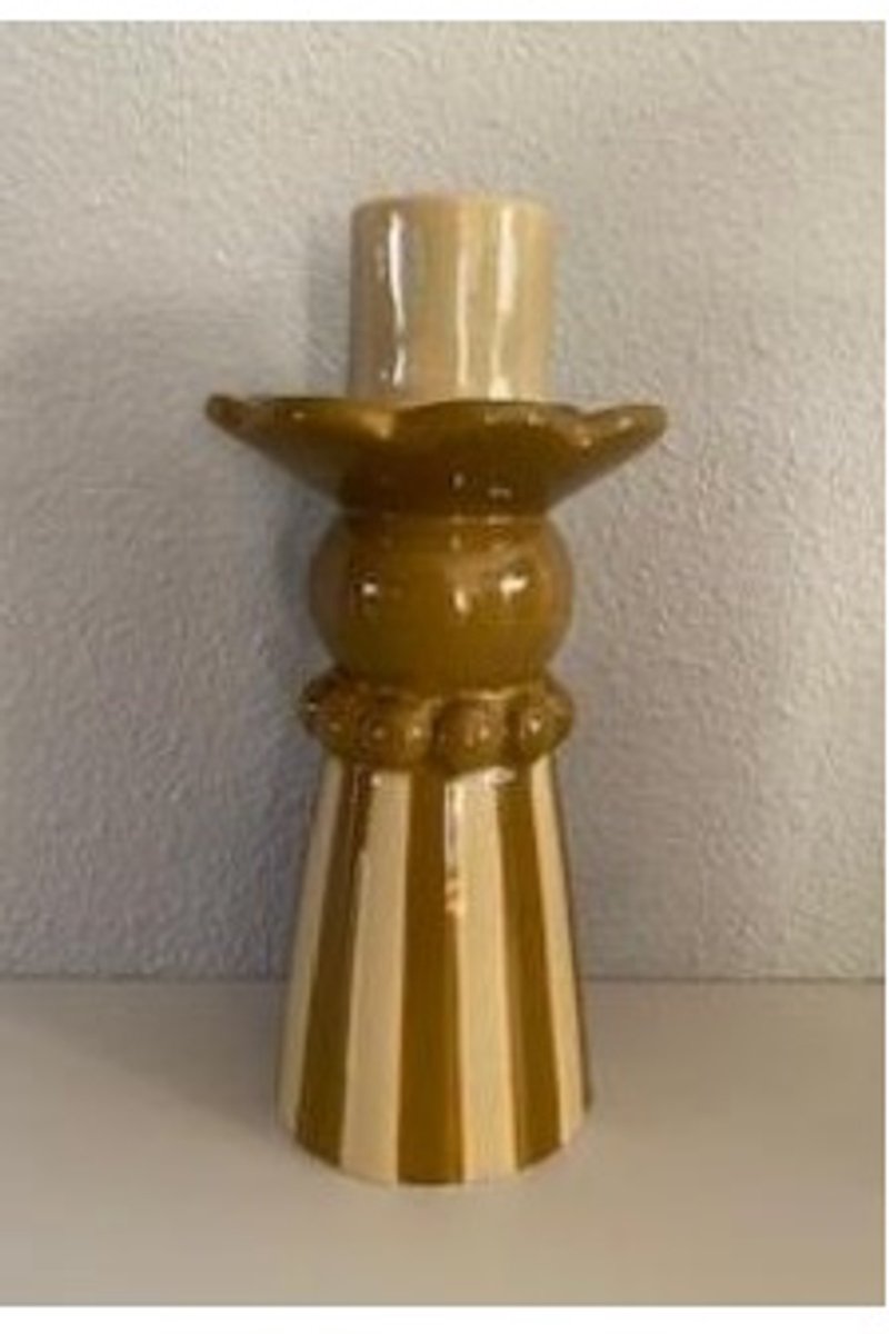 Kandelaar Stoneware beige gestreept