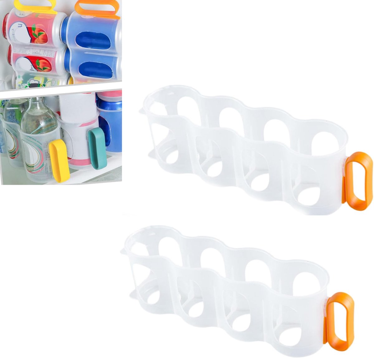 KZQ 2-delige koelkast blikjesorganizer - Plastic frisdrankrek voor bier en blikjes - Stapelbaar en ruimtebesparend voor keuken en koelkast - Oranje
