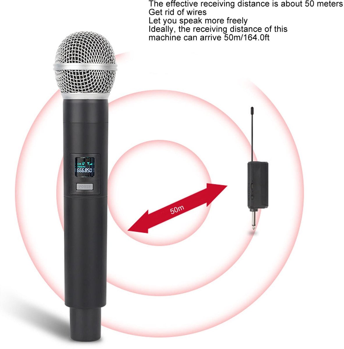 SnelShoppen - Draadloze Microfoon Set, Dual Handheld Draadloos Microfoonsysteem met Ontvanger, 6,35 mm naar 3,5 mm Adapter voor Karaoke, Bruiloft, DJ,