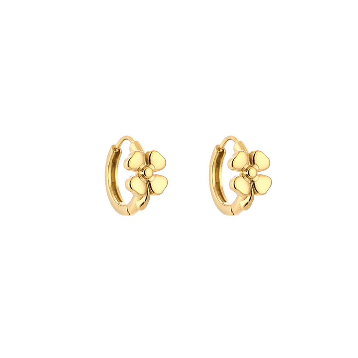 Stainless Steel Sculptural Flower Huggie Hoops – Luxe Sculpturale Bloem Huggie Oorringen – RVS - Goud