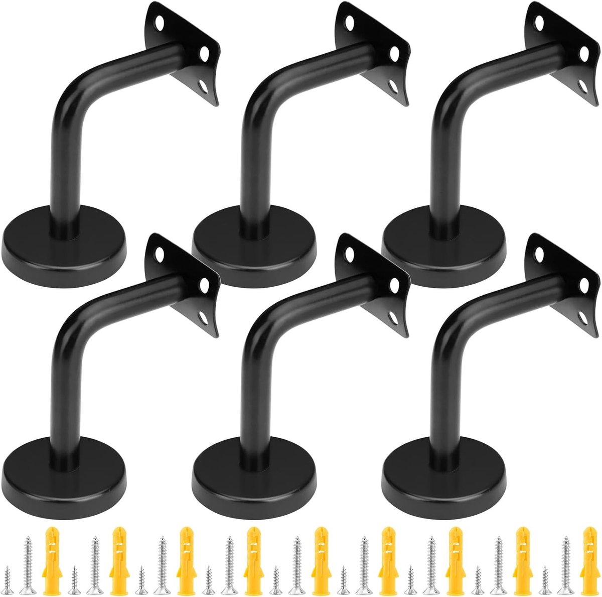 6 Stuks RVS Handrail Beugels 60 x 80 mm, Inclusief Schroeven en Verlengbuizen, Geschikt voor Trap en Gordijnrails, Zwart