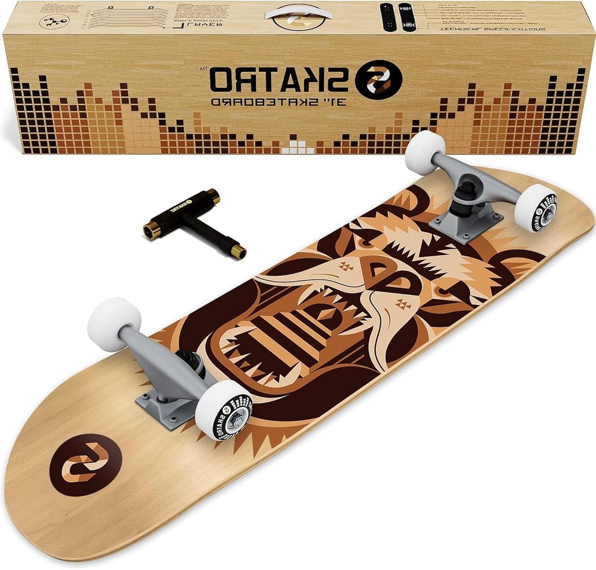 Compleet Skateboard Skate Board Trucs en Cruisen Gepatenteerde Kleeftechnologie 31×8 Inch Houtkleur Beer