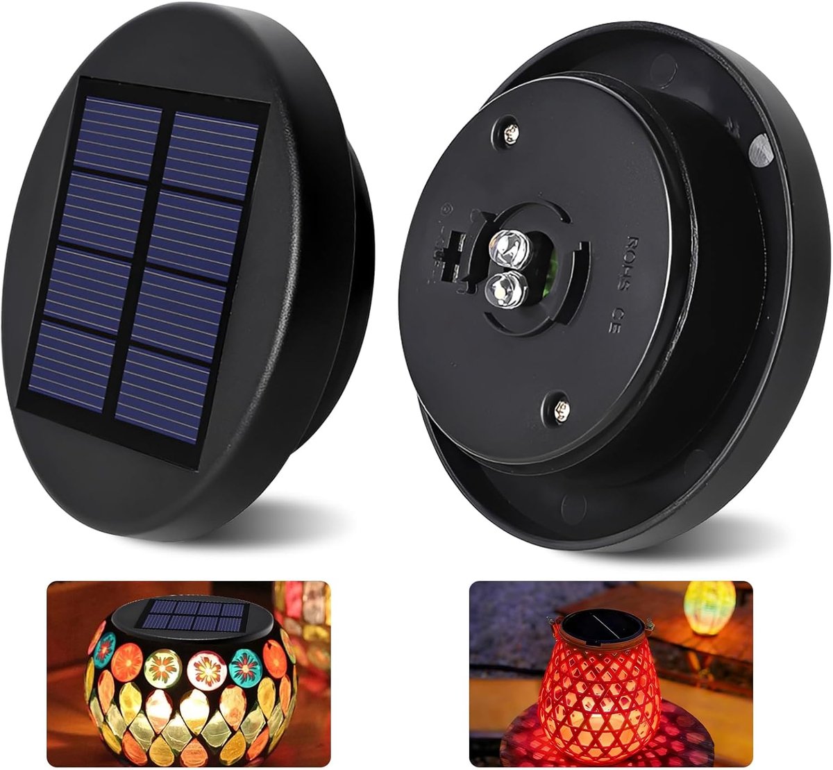 2 stuks zonnelamp reserveonderdelen Top 6cm - Waterdicht tuin zonnelampen vervanging met 2 LED (RGB kleurverandering/warm), 800mAh zonnebatterijbox met hoogefficiënte zonnepanelen voor buiten