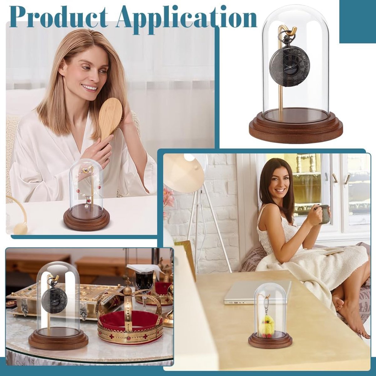 PandaHall Horloge Glas Display Dome Cloche Horloge Display Pot met Haak Decoratieve horloge vitrine met Base Dome Showcase voor Zakhorloge Medailles Collectibles Ornamenten