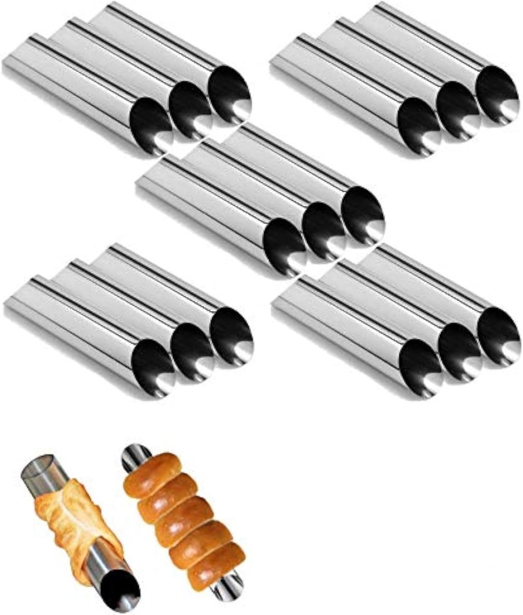 Cilindrische bakvorm van roestvrij staal - Deense gebakvorm - croissant-vouwvorm - grote schroefbuis - antiaanbaklaag - verpakking van 15 stuks - 12.7 cm
