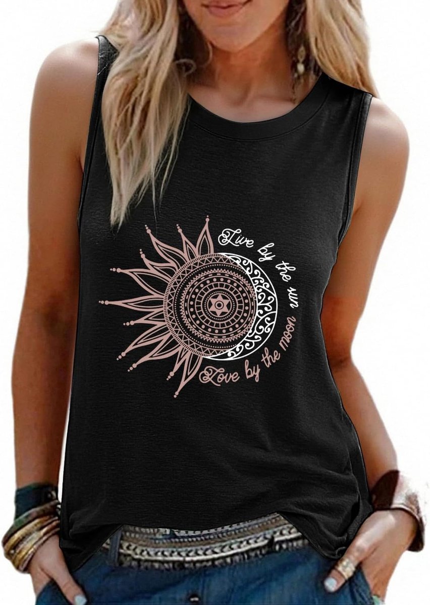 heekpek Tanktop dames zomer print tanktop ronde hals casual mouwloos T-shirt basic tops