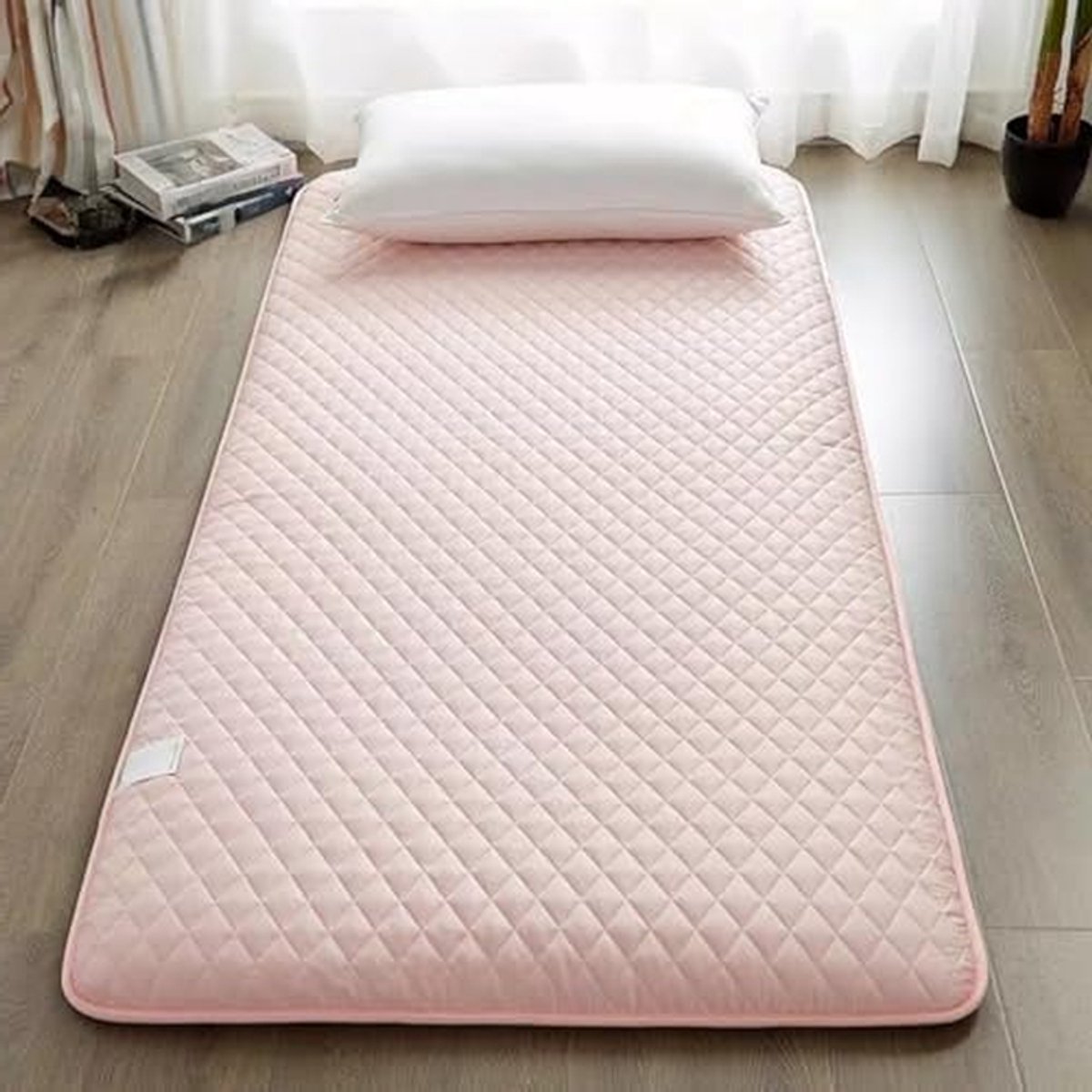 Japanse Vloermatras - Futon Slaapkussen - Comfortabel Slapen - Dikke Opvouwbare Mat - 120 x 200 cm - Roze