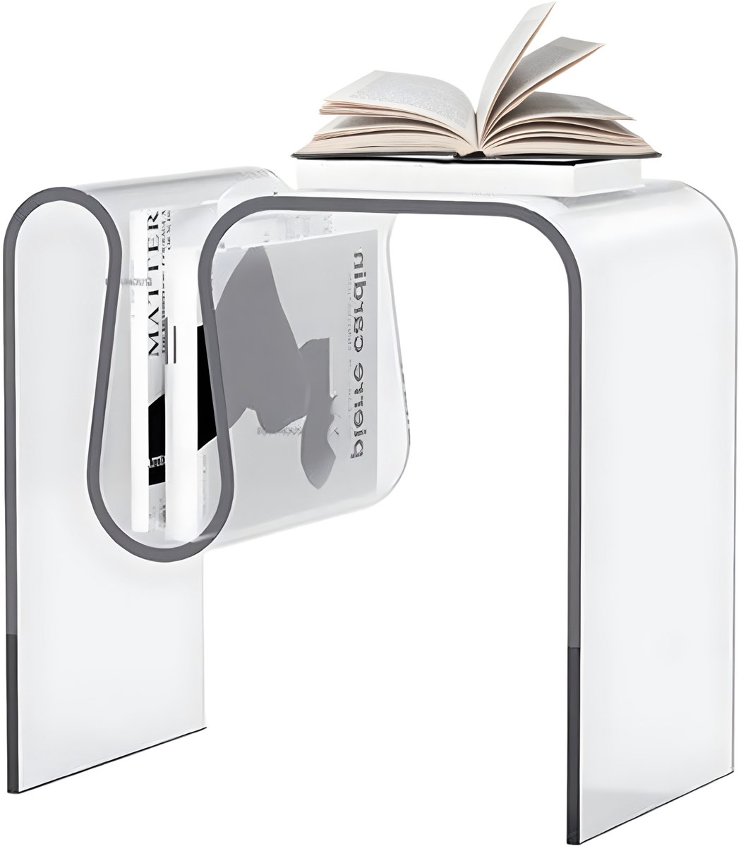 Acrylic M-Shape Side Table - Clear Bedside Table for Living Room, Bedroom, Office - 45x30x45 cm, 20 kg Capacity