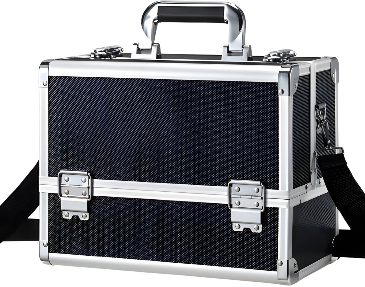 Professional Make-up Train Case - 6 Trays - Locking Hard Storage - Shoulder Strap