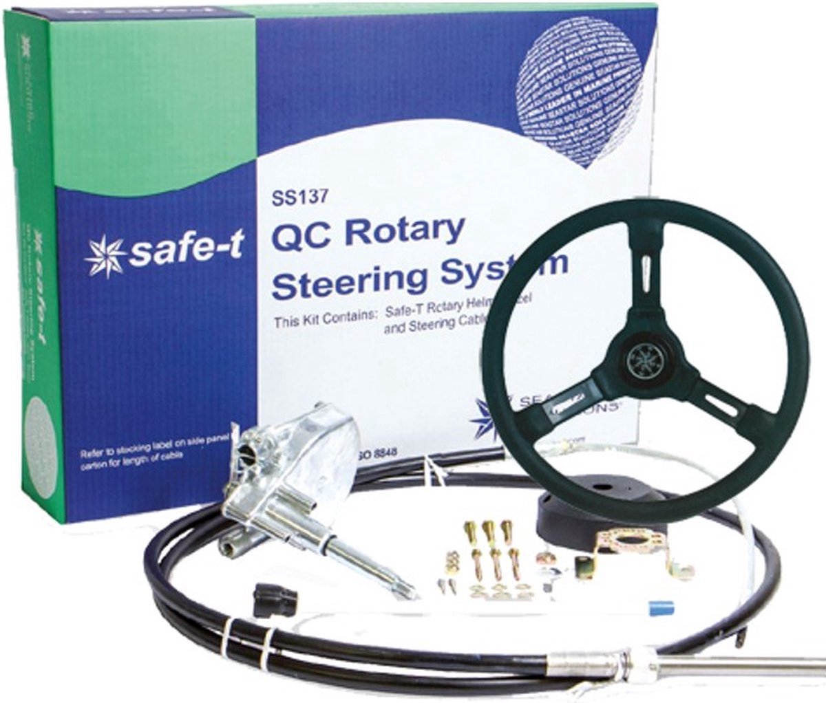 SeaStar Safe-T QC Stuursysteem met 9' kabel (2.74m) en zwart Riviera Stuurwiel