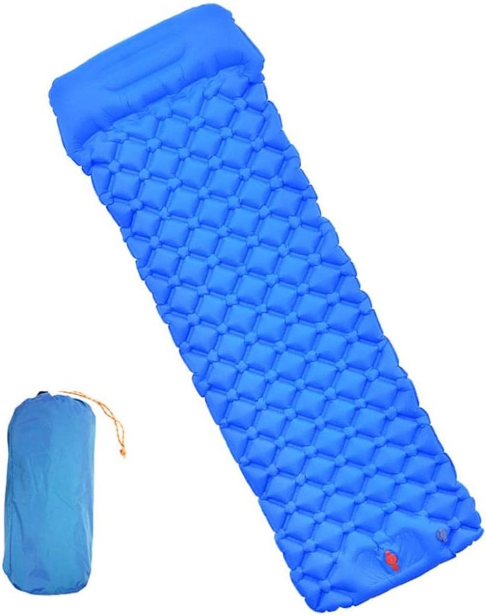 Opblaasbare Slaapmat - Luchtbed Camping - Buiten slapen - Ingebouwde voetpomp - 190x58 cm - Blauw