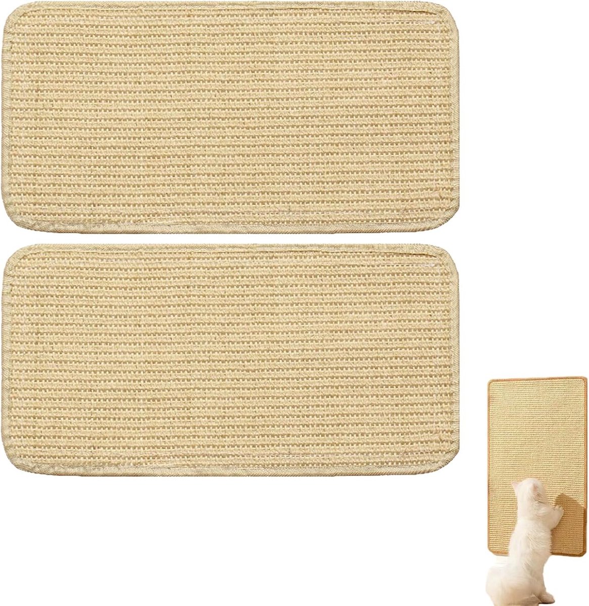 Krabmat voor konijnen, 2 stuks krabplanken kat muur, natuurlijke sisal matten voor knaagdieren, zelfklevend knaagtapijt, konijnenaccessoires, huisdierkooi, beddengoed voor kauwen, slapen en nesten (20