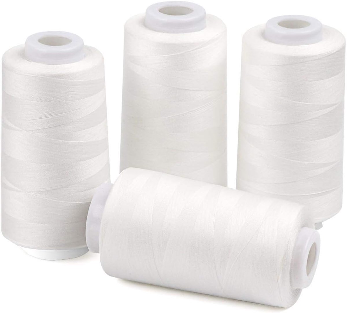 lauke 4 x 2743 m serger garenklossen, witte polyester naaigaren, overlock-kegel.